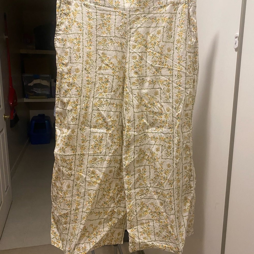 Women's Floral Printed Wide-Leg Pants - Cream & Yellow
